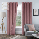 2 Pieces Plain Dyed Velvet Eyelet Curtains-Tea Pink